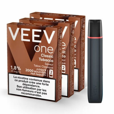 Pack Veev One - Batterie noire + 3 recharges Tabac