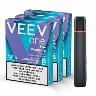 Pack Veev One - Batterie noire + 3 recharges Framboise bleue